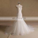 Graceful Mermaid Scoop Neck Cap Sleeve Bling Beads Lace Wedding Dress With Handmade Flowers