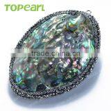 Topearl Jewelry New Design Abalone Shell Pendant Rhinestones Clay Pave Neck Pendant SPD01 thumbnail-4