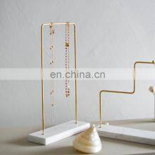 High Quality Bar Metal Marble Jewelry Stand Organizer Keychain Earring Necklace Stone Retail Display Rack thumbnail-3
