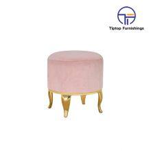 Wholesale Living Room Gold Metal Base Ottoman Footstool Modern Blue Velvet Tufted Round Pouf Ottoman thumbnail-2