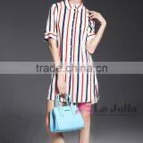 Lastest Summer Long Style Colorful Stripes Short Sleeve Blouse 093 thumbnail-2
