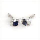 925 Sterling Silver Blue Stone Synthetic Sapphire Jewelry Button thumbnail-1