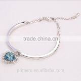 Fashion Ocean Blue Sliver Plated Crystal Rhinestone Heart Charm Bracelet Bangle thumbnail-5