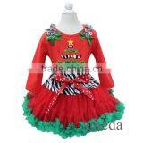 Zebra Waist Red Green Pettiskirt with Xmas Mustache Tree Red Long Sleeves Tee