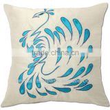 Blue peacock embroidered cushion cover, pillow case