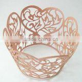 Wholesale Colored pink heart flower Cupcake Wraps Pearl Paper Laser Cutting Hollow Out Cupcake Decorations