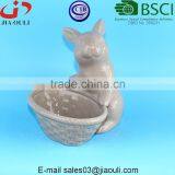 BSCI Audit Factory Popular Easter Decorations Ceramic Bunny With Basket , Lovely Rabbit Figurines thumbnail-1