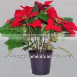 RED ARTIFICIAL VELVET POINSETTIA FLOWER BUSH X 5 W/5 PCS POINSETTIA FLOWER HEAD ON PLASTIC PLANTER thumbnail-1