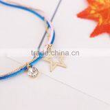 Gold Cross Star Zircon Charms Bracelet Layered Colorful Silk Cord Gold Chain Bracelet thumbnail-2