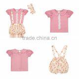 2017 Newest Cotton Baby Clothes Flutter Sleeve Top Suspender Shorts Girls Outfit thumbnail-1