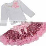 Long Sleeve Flower Sequin Fluffy Pettiskirt for Girls- Embroidered Costume With Belt-- Stage Wear thumbnail-1