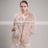 Myfur 2016 European Style Winter Beige Raccoon Fur Collar Woolen Raccoon Fur Extra Long Coat thumbnail-1