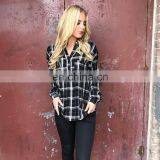 100% Viscose Deep V-neckline With Buttons Plaid Blouse for Lady thumbnail-2