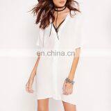 Latest Fashion Blouse Design White See Through White Shirt thumbnail-3
