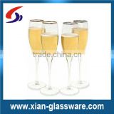 Promotional wholesale cheap high quality gold rimmed champagne glass/champagne flutes with gold rim/wine glass with gold rim