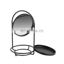 New Design Double Sided Free Stand Table Makeup Mirror With Storage Plate
