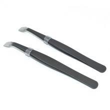 Black Anti-static Flat Head Tweezers 34A Antimagnetic Acid Proof Fine Stainless Steel Tweezers Stamp Clip thumbnail-5