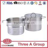 2015 new item stainless steel cooking pot with steamer and folded handle