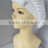 New Arrive Button Decoration Elegant White Crochet Knit Winter Hat thumbnail-3