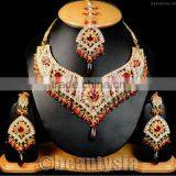 Ethnic Kundan Bollywood Fashionable Gold Tone CZ Open Heart Necklace Maroon F06 thumbnail-1