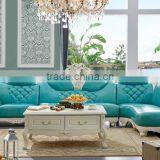 Graceful European Style Living Room Furniture Solid Wood Lily Carving Leather Corner Sofa Set thumbnail-2