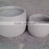 Round Grey Lightweight Cement Pots-Concrete Flower Pots-Terrazzo Garden Planters thumbnail-1