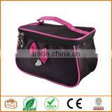 Women Dots Printed Fuchsia Bowknot Decor Zipper Cosmetic Bag Pouch Black thumbnail-1