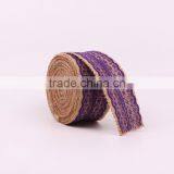 Jute Burlap Natural Hessian Ribbon With Purple Lace Trim Wedding thumbnail-1