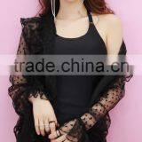 2017 Fashion Mesh Top With Long Sleeve and Ruffle thumbnail-6