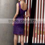 2 Pieces Purple Deep v Neck Beaded Knee Length Mother of the Bride Short Dress thumbnail-2