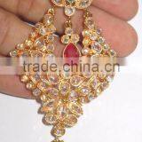 POLKI RED GREEN EARRING PAIR TIKA GOLD TONE Hair Accessory thumbnail-3