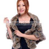 CX-B-21D Hot Selling Genuine Rex Rabbit Fur Knitted Shawl Knit Poncho thumbnail-4