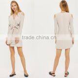Belted Cold Shoulder Long Sleeve Coat Style Blazer Dress for Women thumbnail-5