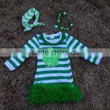 Baby Girls Shamrock Dress st Patrick Girls Cotton Dress With Matching Chunky Necklace and Bow Set thumbnail-1
