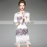 2017 New Design Factory Customized Summer Womens High Grade Slim Elegant Round Collar Tassels Short Sleeve Sexy Party Dresses thumbnail-1