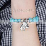 Malachite Green Round Elephant Howlite Imitated Turquoise Boho Chic Elastic Bracelets thumbnail-2