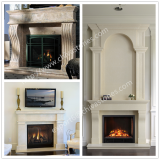 Ivory Beige Limestone Cameo Fireplace Surround Carved Marble Fireplace Stone Mantel with overmentel Double Fireplace