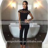Amigo 2017 New Design Black Cap Sleeve Cut Out Sexy Long Bodycon Bandage Jumpsuit for Women Party Wear thumbnail-1