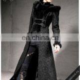 Gothic Long Coat With a Hood Trimmed With Natural Rabbit Fur thumbnail-5