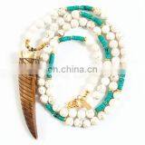 Firoz Stone Beads Horn Pendant Tribal Boho Necklace thumbnail-1