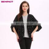 China 2017 Europea Autumn Black Sequin Knitted Sweater Cardigan For Woman