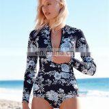 2017 Tropical Printing Women Sexy One Piece Long Sleeve Rashguard OEM thumbnail-1