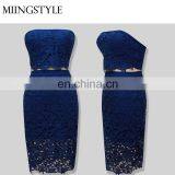 Fashion Oem off Shoulder Sexy Midi Dresses Bodycon Bandages Two Piece Evening Dress Production thumbnail-1