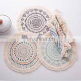 Boho Home Kitchen Decor Accept Low MOQ Custom Printed Woven Round Placemats Table Mat With Tassels thumbnail-7