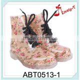 Floral Woman Lace up Martin Boots PVC Low Heel Ankle Rain Boots thumbnail-1
