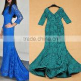 2015 Latest Famous Brand Celebrity Style Half Sleeve Billowing Fishtail Deep V Sexy Lace Dress For Dinner