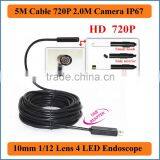 5M Cable Length 2.0M Camera 720P HD USB Endoscope Borescope Snake Mini 10mm Lens IP67 Waterproof Inspection Camera Borescope