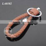 Hot Sale Manual Hand Braided Rope Silver Round Metal Tag Braided Leather Cord Brown Leather Straps Keychain With Braid Leather thumbnail-3