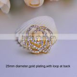 (M0276) 25mm rhinestone metal button with loop , gold plating