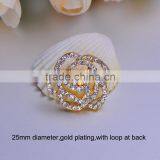 (M0276) 25mm Rhinestone Metal Button With Loop , Gold Plating